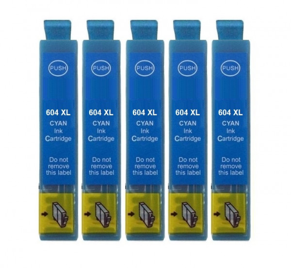 5 x kompatible Druckerpatrone wie Epson 604, 604XL Cyan - XXL Füllmenge