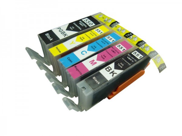 Kompatibles Druckerpatronen-Set Canon PGI-550 &amp; CLI-551 schwarz, cyan, magenta, gelb - 5 Patronen
