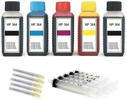 Nachfüllset für HP 364 black, cyan, magenta, yellow, photoblack Tintenpatronen - 5 x 100 ml Tinte