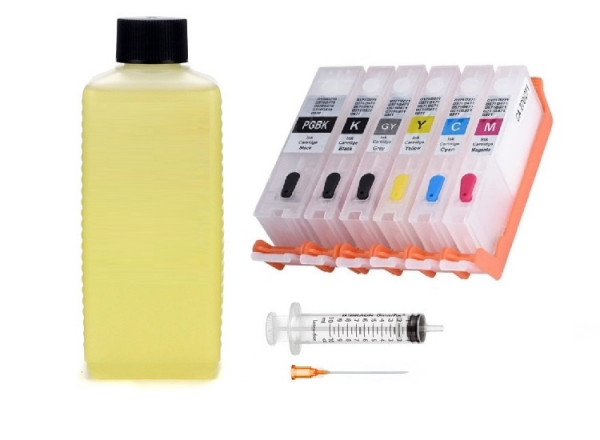 6 wiederbefüllbare Tintenpatronen Canon PGI-570 &amp; CLI-571 + 500 ml Reinigungslösung