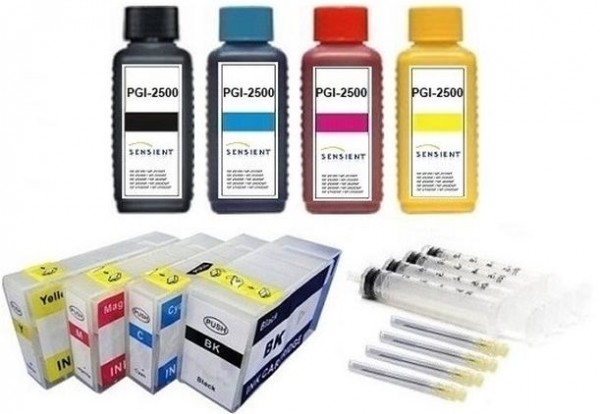 Wiederbefüllbare Tintenpatronen wie Canon PGI-2500 + 4 x 100 ml SENSIENT Tinten