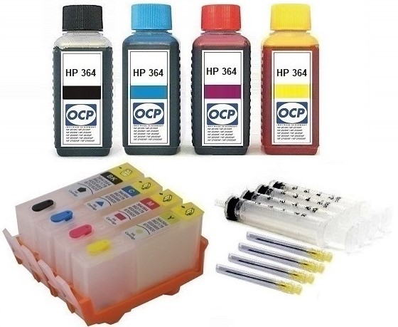 Wiederbefüllbare QUICKFILL-FILL-IN Patronen HP 364 XL - 4 Patronen + 400 ml OCP Tinten