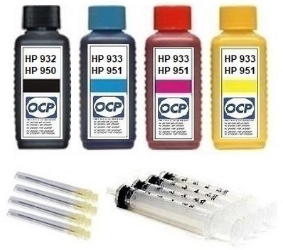 Nachfüllset für HP 932, 933 + HP 950, 951 Tintenpatronen - 4 x 100 ml OCP Tinte + Zubehör