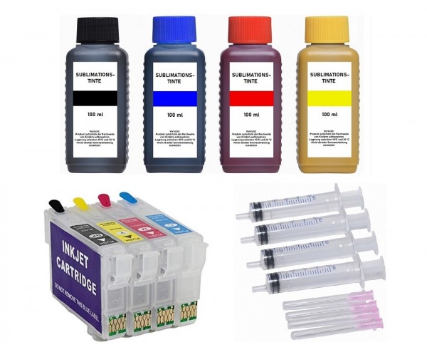 Wiederbefüllbare Tintenpatronen wie Epson T29XL + 4 x 100 ml Sublimationstinte