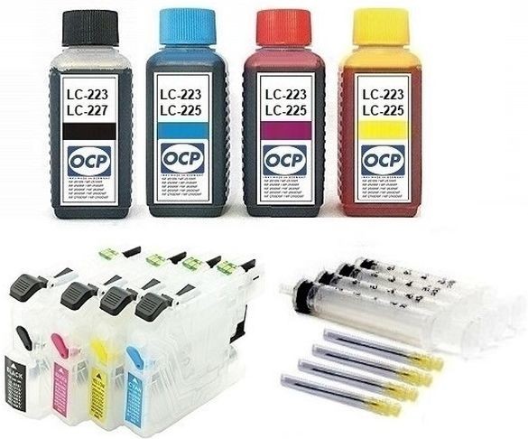 Wiederbefüllbare Tintenpatronen wie Brother LC-223, LC-225 + 400 ml OCP Tinten
