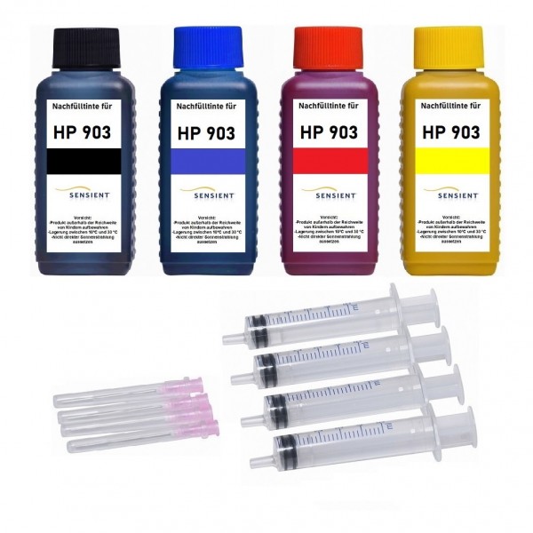 Nachfüllset für HP 903 black, cyan, magenta, yellow Tintenpatronen - 4 x 100 ml Sensient Tinte