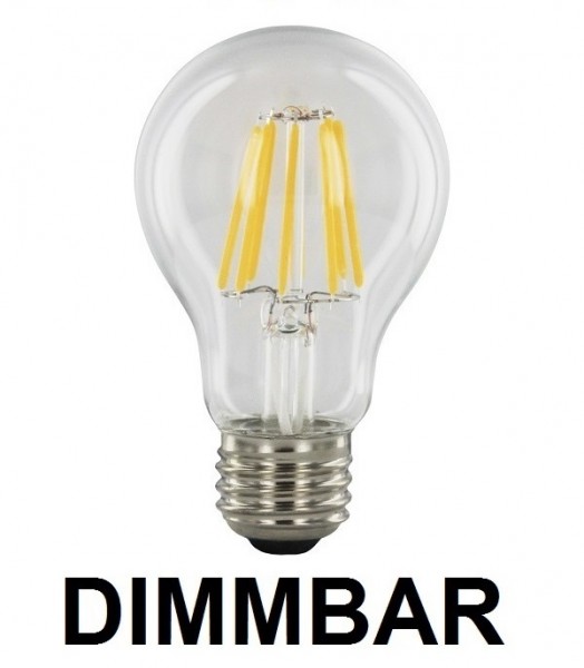 Dimmbare 8 Watt Filament LED Lampe, Birne, E27, Lichtfarbe warmweiß 2700 K, Klarglas