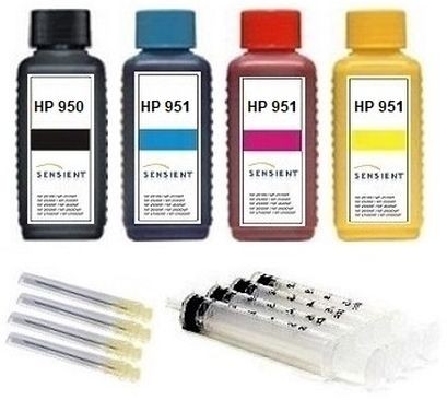 Nachfüllset für HP 950 black + 951 cyan, magenta, yellow Tintenpatronen - 4 x 100 ml Sensient Tinte