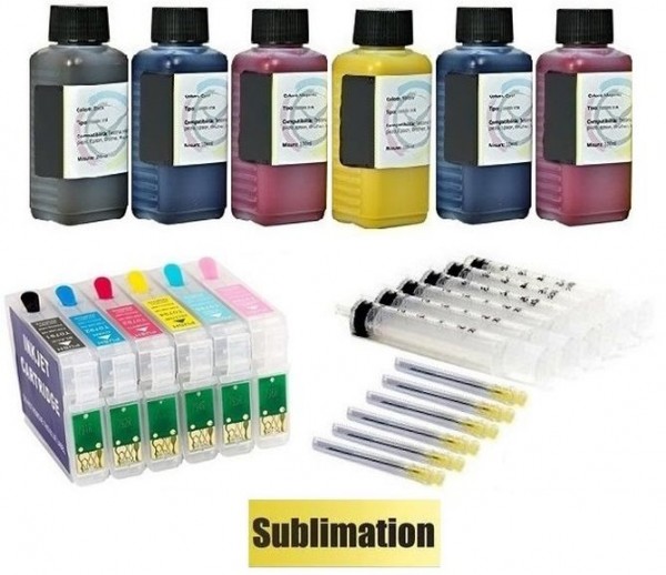 Wiederbefüllbare QUICKFILL-FILL-IN Patronen wie Epson T0791-T0796 + 600 ml Dye-Sublimationstinten