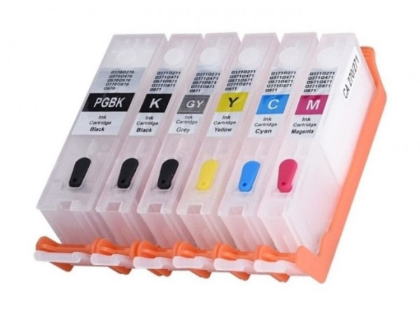 6 wiederbefüllbare Tintenpatronen Canon PGI-530 &amp; CLI-531 mit (Auto) Reset Chips