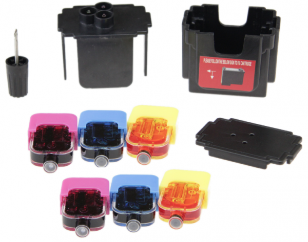 Easy Refill Befülladapter + Nachfüllset für HP 901 color (XL) Druckerpatronen CC656AE