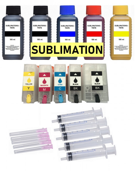 Wiederbefüllbare Tintenpatronen wie Epson 202, 202XL + 5 x 100 ml Sublimationstinte