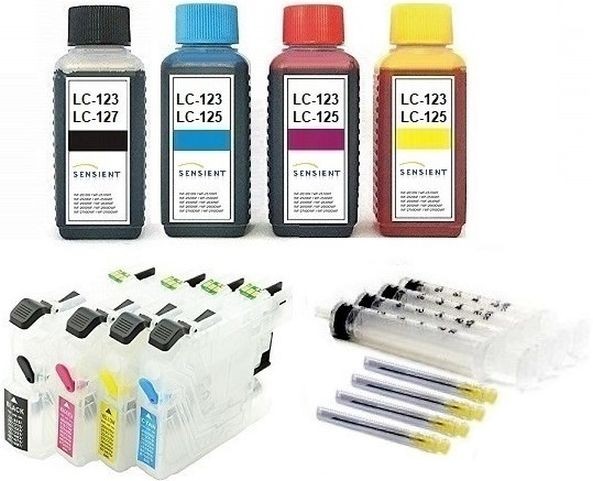 Wiederbefüllbare Tintenpatronen wie Brother LC-125, LC-127 + 400 ml SENSIENT Tinten
